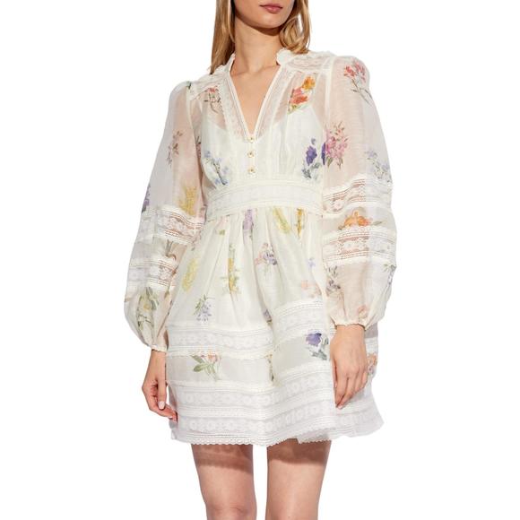 ZIMMERMANN Dresses & Skirts - NEW ZIMMERMANN natura v neck lace mini dress in white botanical